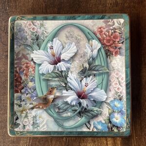 Porcelain Openness Hummingbird Flowers O Plate Square Bradford Exchange 1998 AA‎